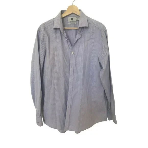black brown slim fit dress shirt Comfort Stretch Non-Iron Stripe Dress Shirt With Contrast Trim